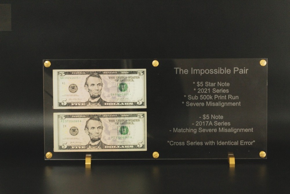 RARE $5 Error Pair – 2017A + 2021 * Low Run Star Note – Matching Misaligned