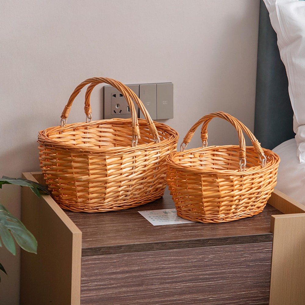 Wicker Picnic Basket with Handle, , (Small Orange-red)