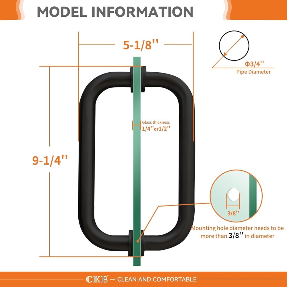 8" Pull Handle Back to Back Frameless Shower Glass Door