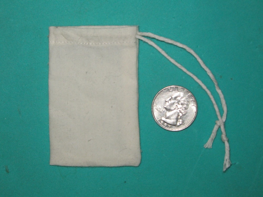 WHITE COTTON SPELL BAG - 2" X 3"-MOJO/ GRIS-GRIS