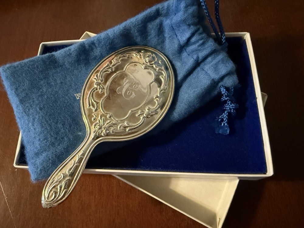 Vintage Reed & Barton Silver Plated  Mirror “C” Engraved With Box