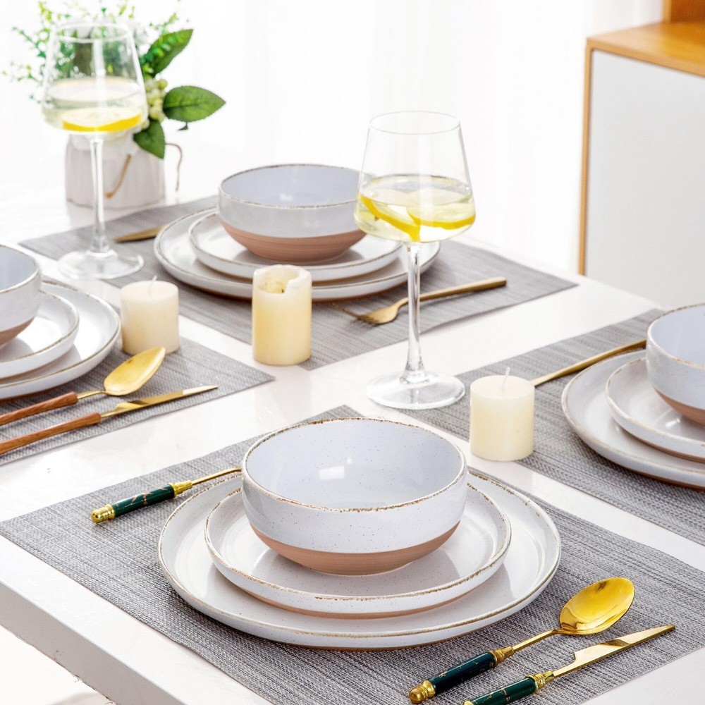 AmorArc Ceramic Dinnerware Sets for 4, 12 Pieces For 4(12Pcs), White