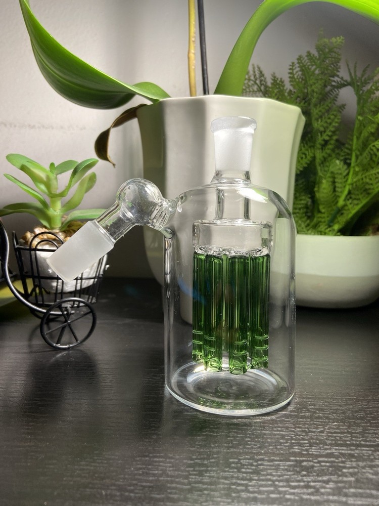 5” 14MM GREEN HOOKAH WATER PIPE ASH CATCHER 8ARM TREE PERC 45 DEGREE