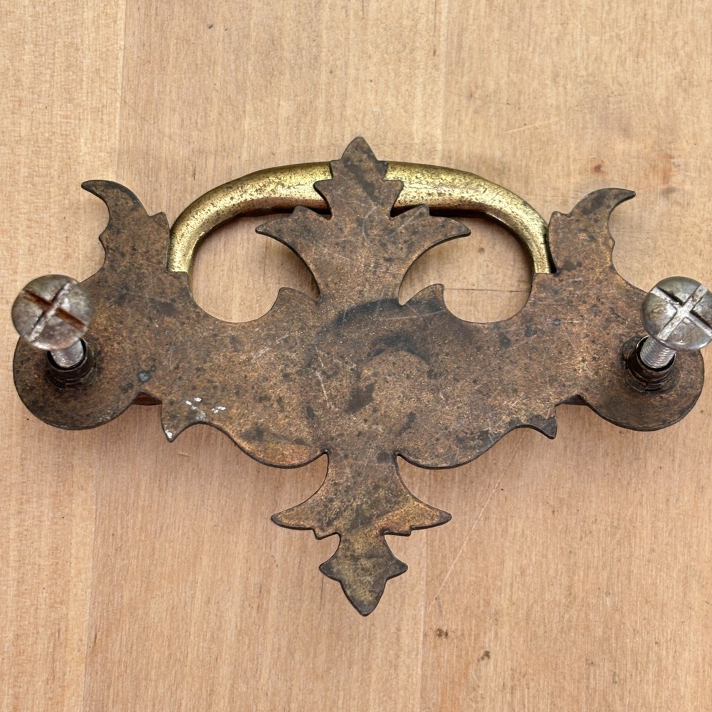 Pair Antique Brass Chippendale Style Batwing Drawer Pulls, 3.5"w