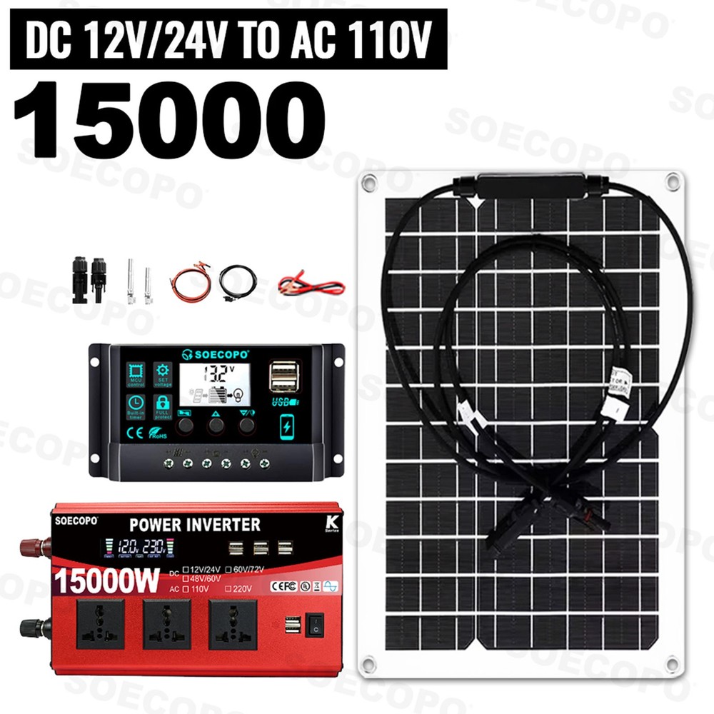 SOECOPO 15000W Peak Solar System Kit Flexible Panel 100A Controller8S