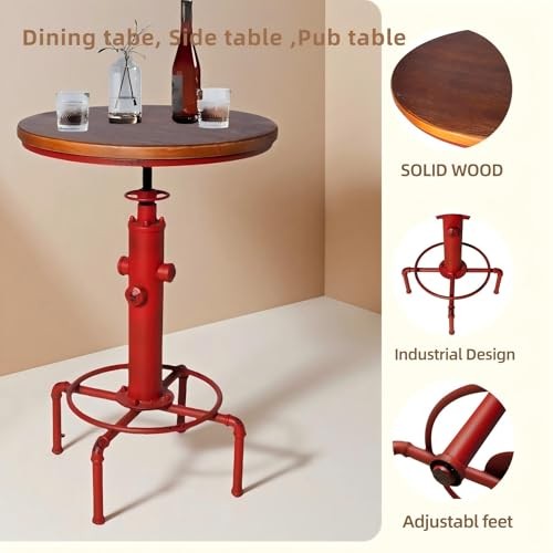 Industrial Bar Table 31.5-41.3" Adjustable Pub Table Kitchen Dining Coffee Red