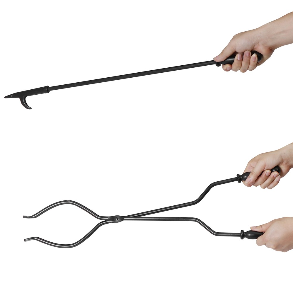 5PCS Fireplace Tools Set Wrought Iron Fire Place Accessories Holder with Handles
