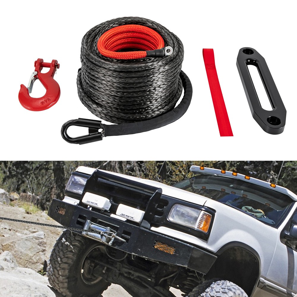 Lightweight Synthetic Winch Rope with Hook - 23809 lbs Breaking Strength