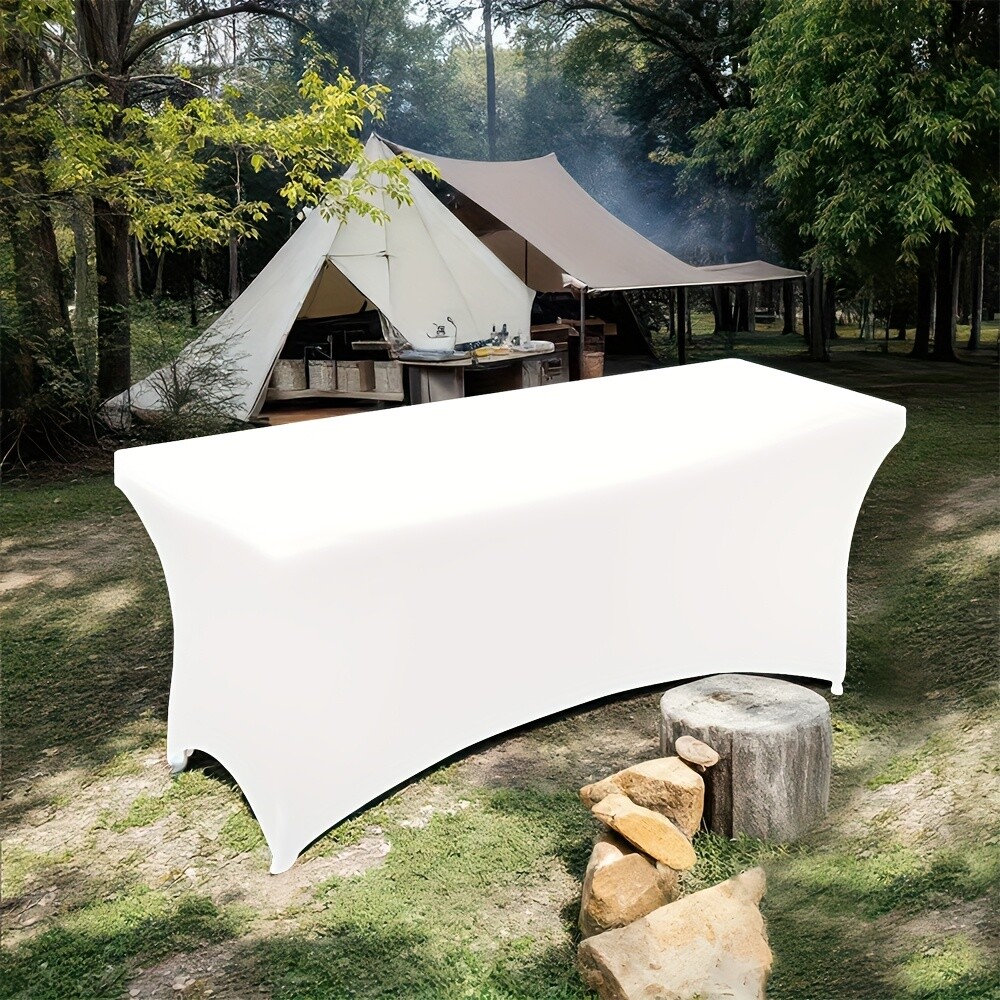 6FT Spandex Tablecloth | Rectangular Patio Table Cover for Event, parites White