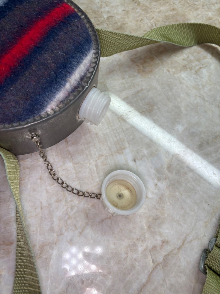 VINTAGE Wool & Galvanized Metal Canteen With Strap