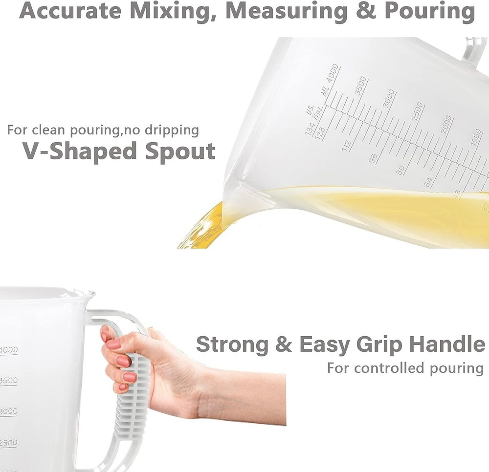 1 Gallon Measuring Pitcher-Convenient Conversion 1 Gallon, Translucent