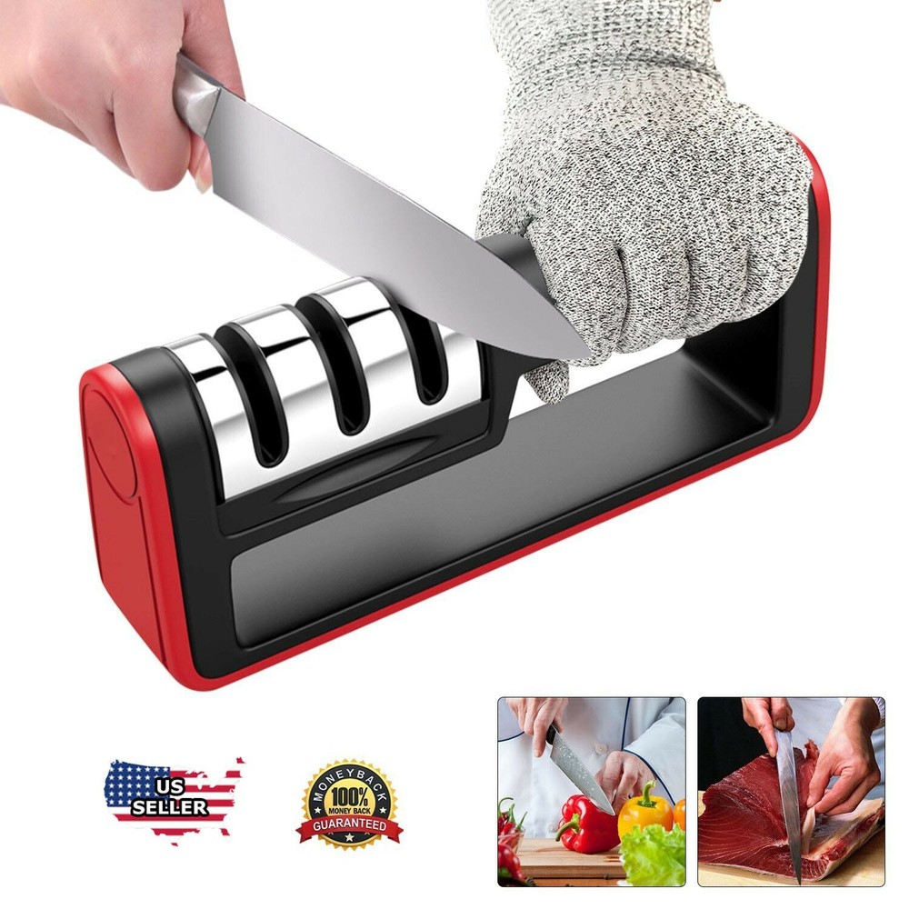 Knife Sharpener Professional Ceramic Tungsten Kitchen Sharpening System 3 Stage