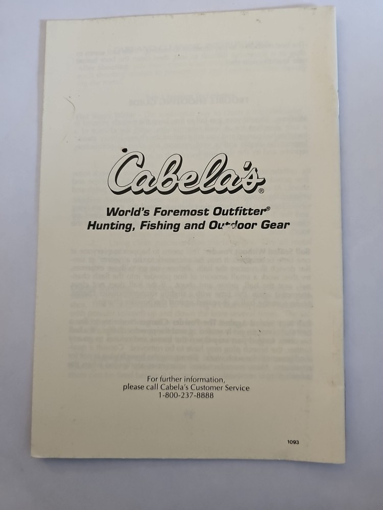 CABELA'S MUZZLELOADING RIFLES, PISTOLS & SHOTGUNS Instruction Owners Manual