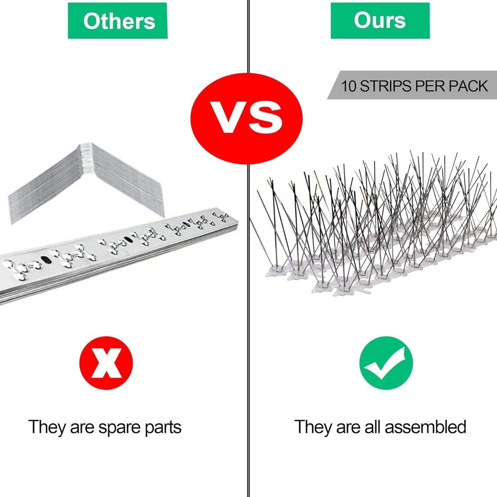 Pre-Assembled Stainless Steel Bird Spikes 10ft - Versatile & Effective Solution