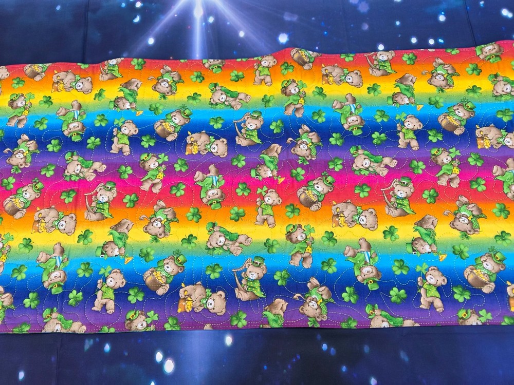 Quilted Table Runner Rainbow St Patrick's patricks teddy Bears Irish shamrocks