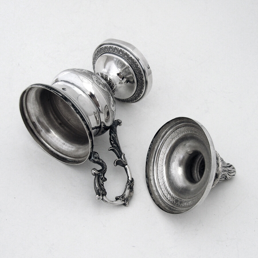 Covered Footed Cup Eagle Head Handle Italian Silver 19th Century
