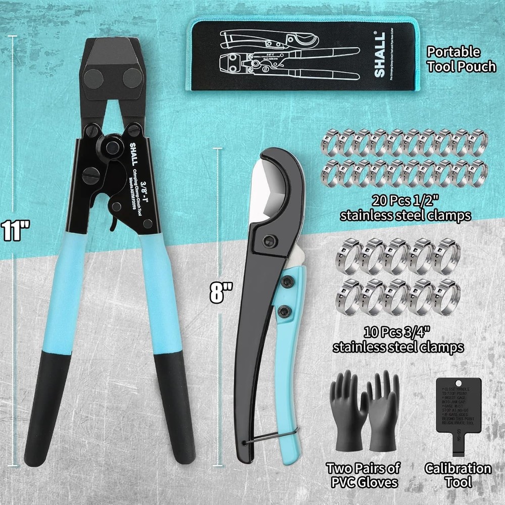 Professional Garde Pex Crimping Tool Kit with Clamp Organizer & Calibration Tool