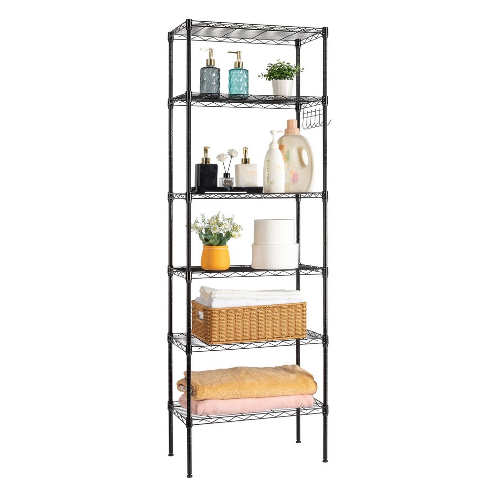 65" Adjustable Rolling Storage Rack 6-Tier Wire Shelving Unit with Hanging Hooks