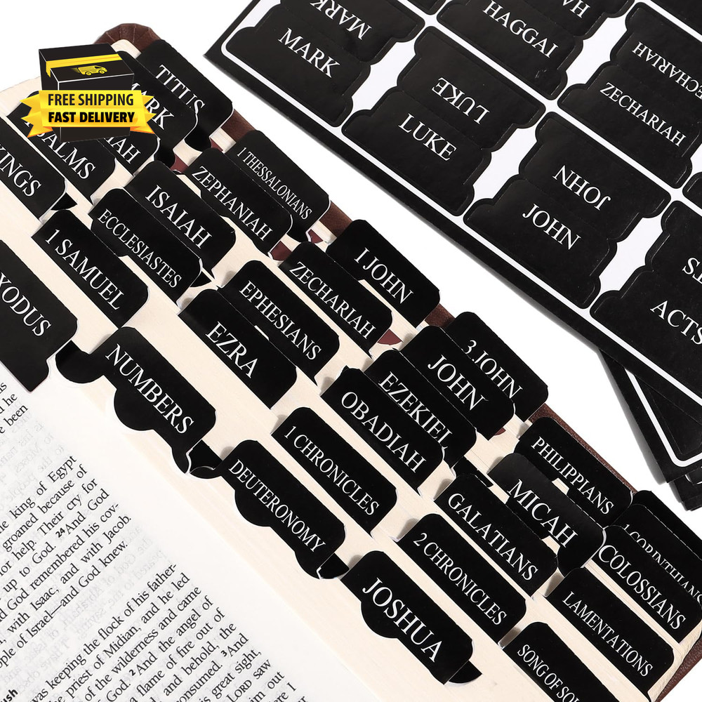 Black Bible Tabs for Men - Paper Index Tabs for Scripture Study & Chapter Marker