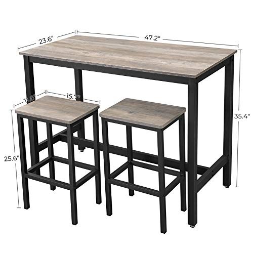 Bar Table Set, Bar Table with 2 Bar Stools, Breakfast Bar Table Greige + Black
