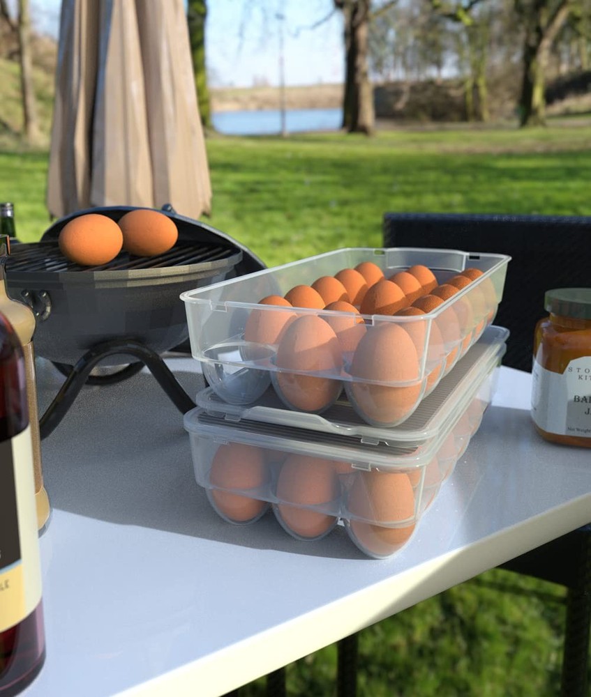 Clear Covered Egg Holder 3-Pack, Plastic Storage for