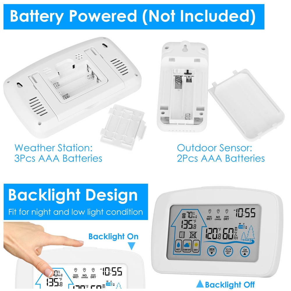 Wireless Clock Display Battery Thermometer Temperature Sensor Weather Station US