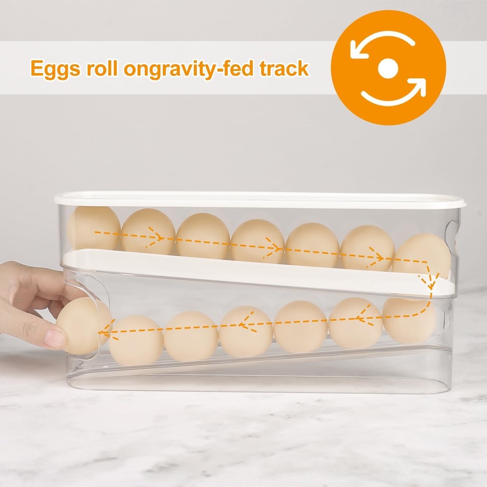 Automatic Roll Down Egg Dispenser for Refrigerator Organizer with Lid, 12-Cou...