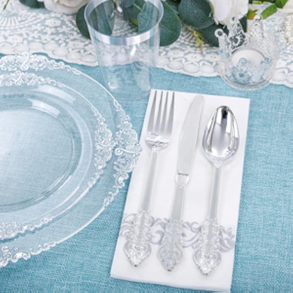 Clear Sier Plastic Plates -Include 50 Plates, 25 Cups, 25