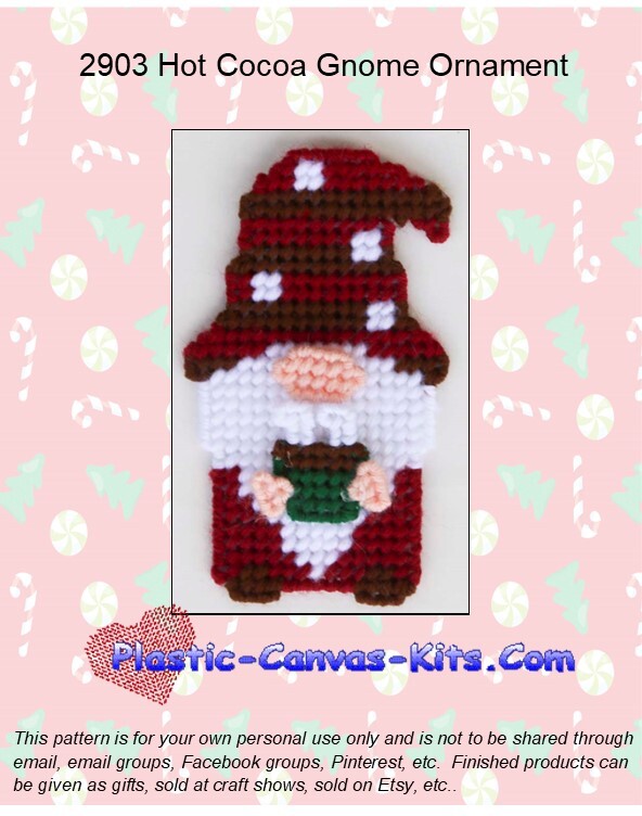 Hot Cocoa Gnome Christmas Ornament- Plastic Canvas Pattern or Kit
