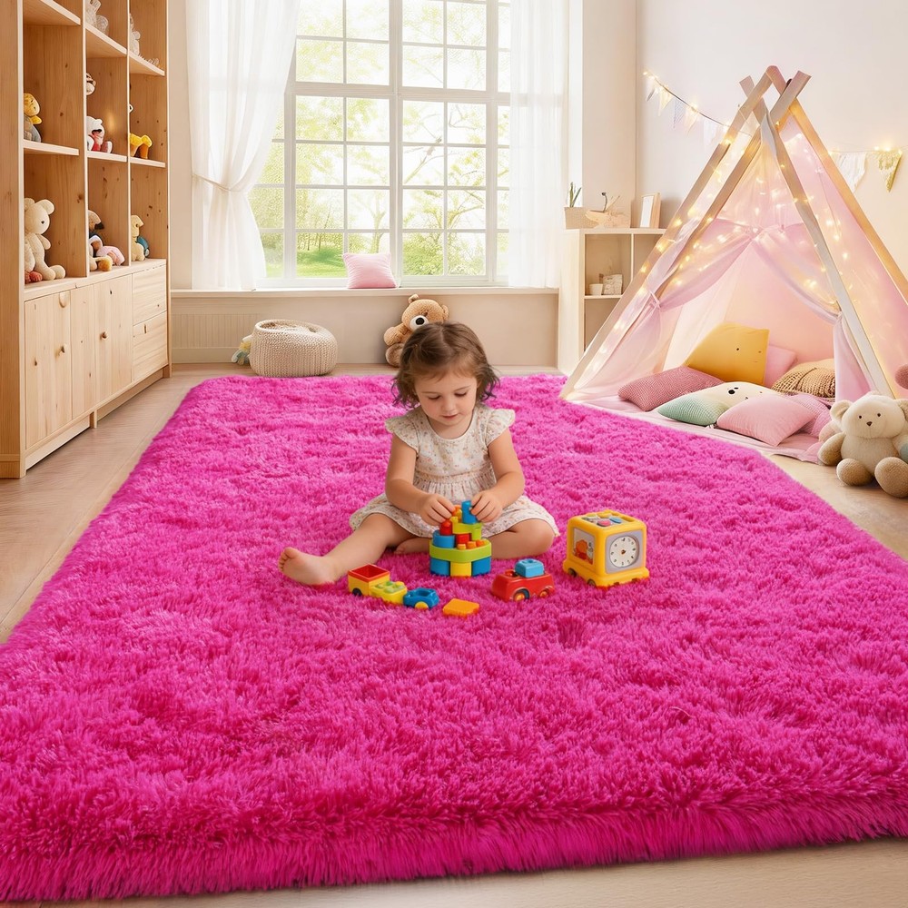 Soft Shaggy for Bedrooms, Hot Pink Area Rug, 4' x 6' (Rectangular),