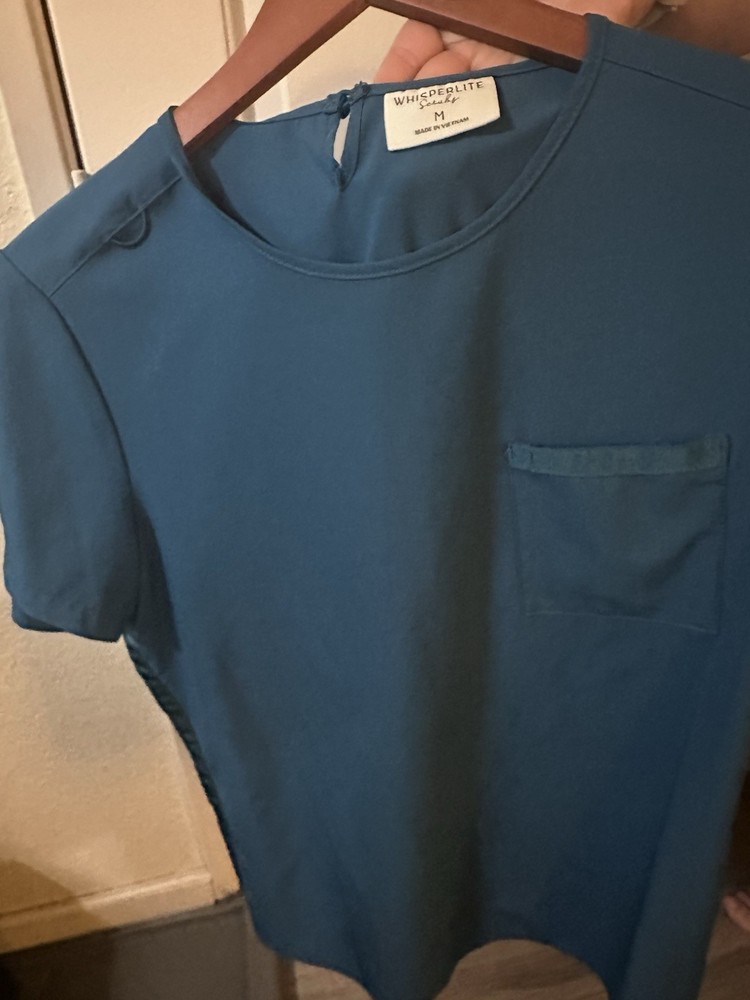 Whisperlite Blue Solid Pattern Unisex Medical Scrubs Top Uniform Size M Medium