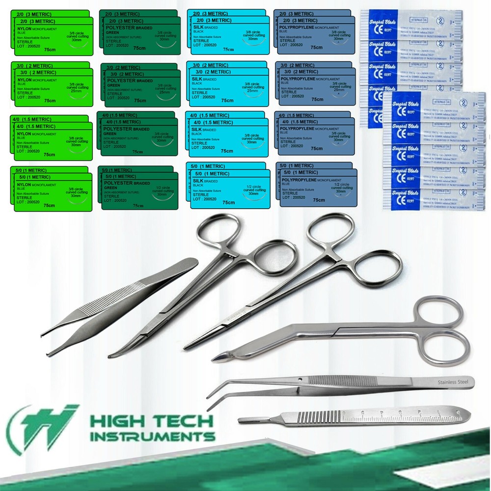Surgical Suture Kit Basic First Aid Training Set Emergency Trauma Survival 58 Pc