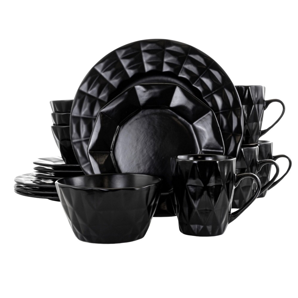 Elama Retro Chic 16 pc Glazed Stoneware Dinnerware Set in Black