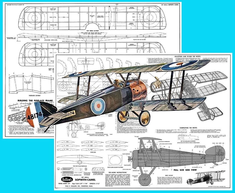 Guillows Model Airplane Plans (FF): Sopwith Camel 18" Scale Rubber-Powered