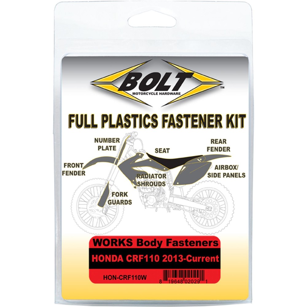 Bolt MC Hardware Full Plastics Fastener Kit HON-CRF110W