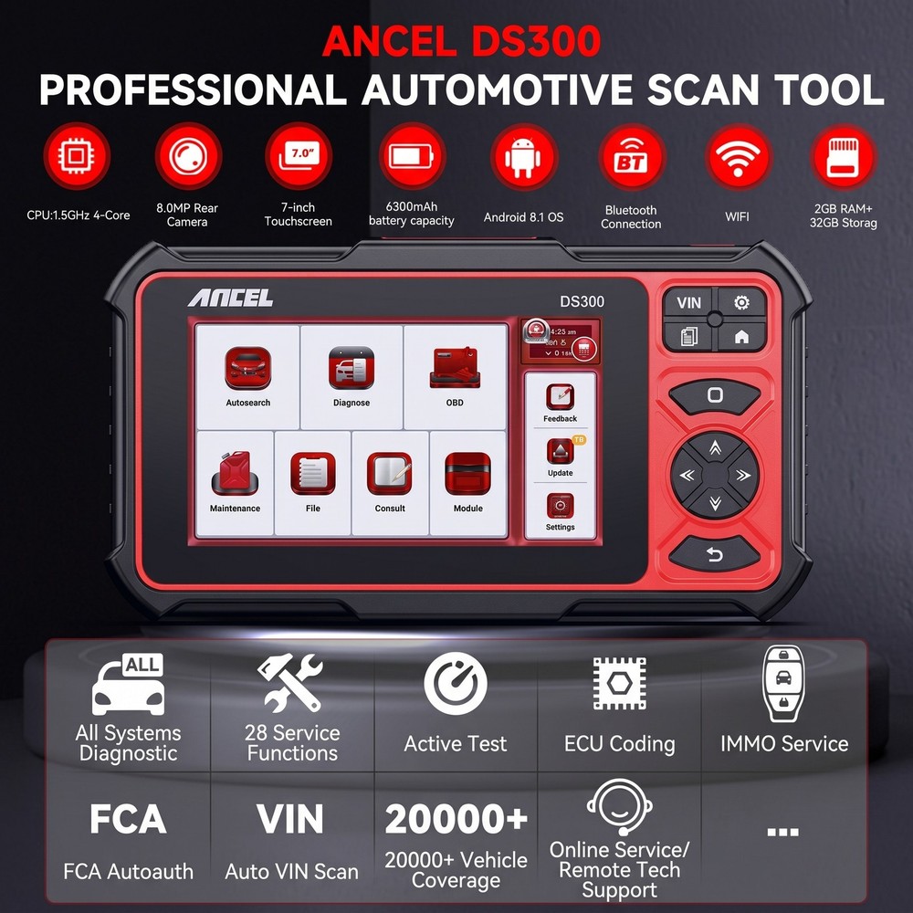 ANCEL DS300 Car OBD2 Scanner All System Auto Diagnostic Tool KEY Coding 28+Reset