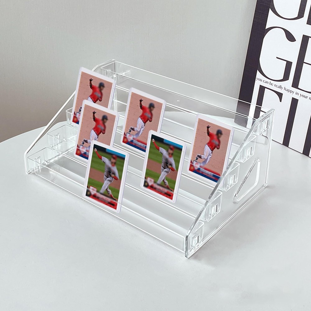 5-Tiered Trading Card Display Holder, Clear Plastic Tabletop Display Rack for...