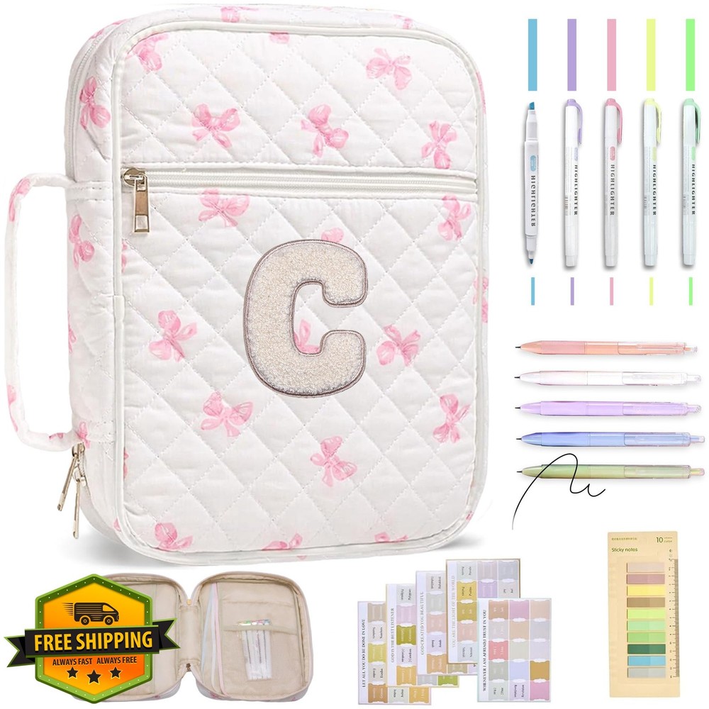 Personalized Pink Chenille Initial Bible Cover Bag Large Quilted