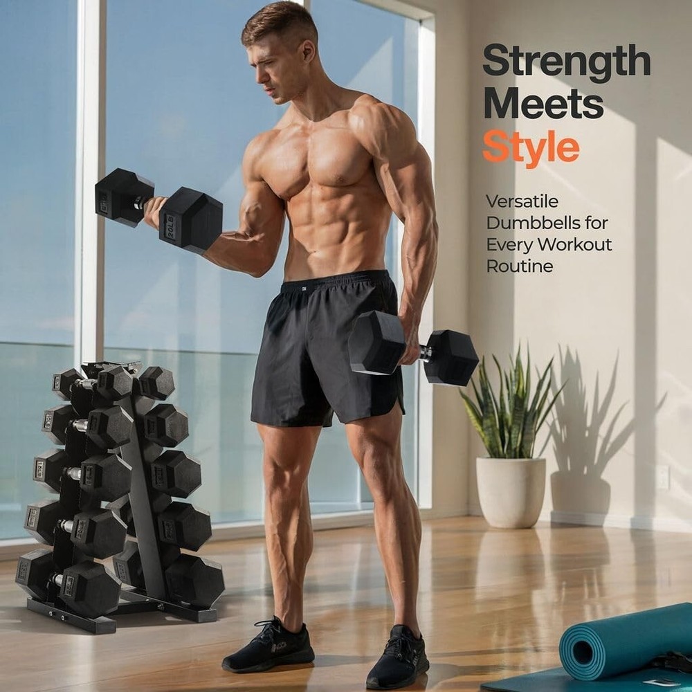 150 lb Dumbbells Set with Rack - Rubber-Coated for Easy Grip