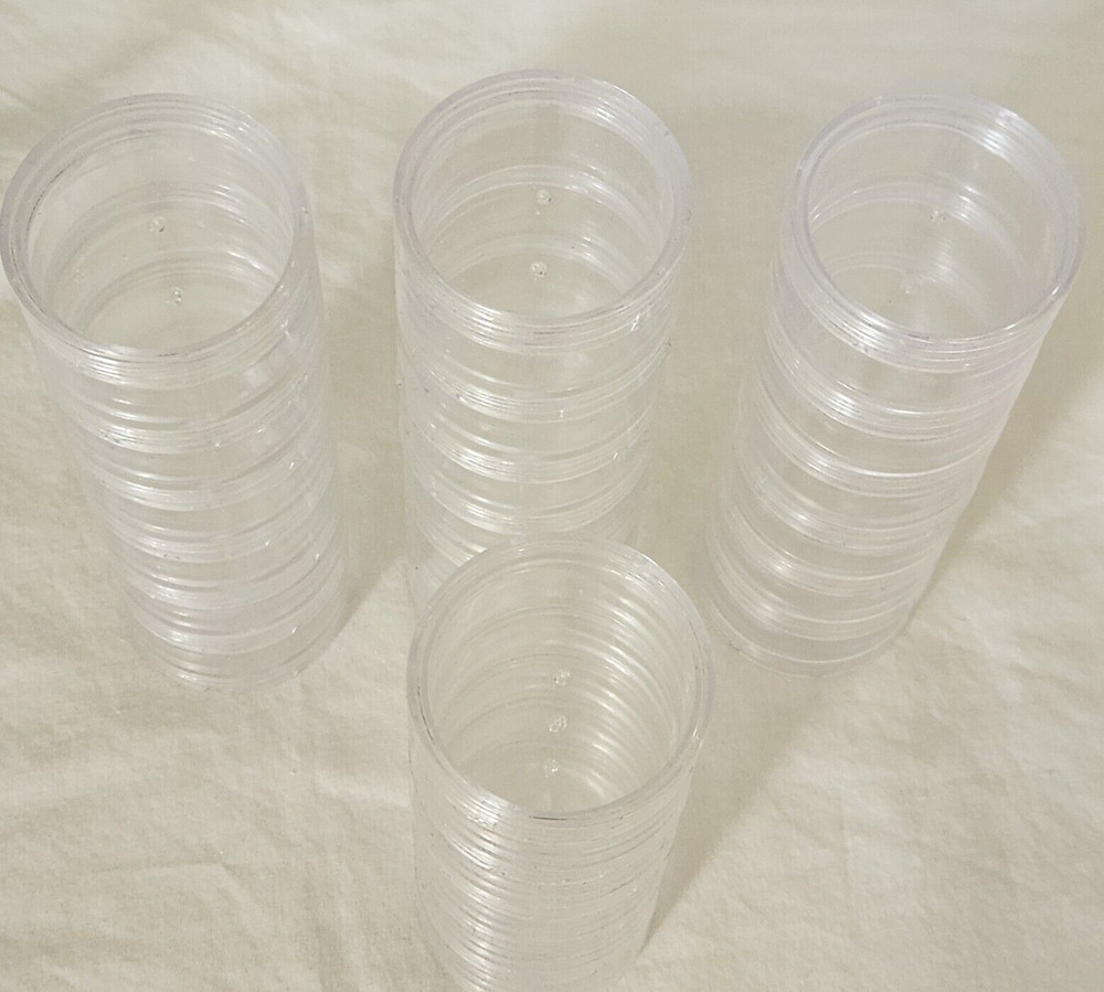 Lot 23 Round Storage Stackable Containers Beads Crafts 2" Clear Plastic 5 Lids-K