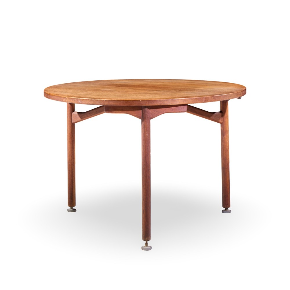Jens Risom Mid Century Round Walnut Dining Table