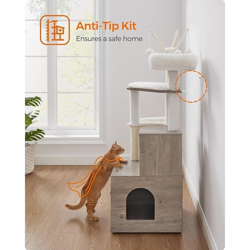 2in1 Cat Condo Litter Box Enclosure Cat Tree W/ Scratching Posts Indoor Use
