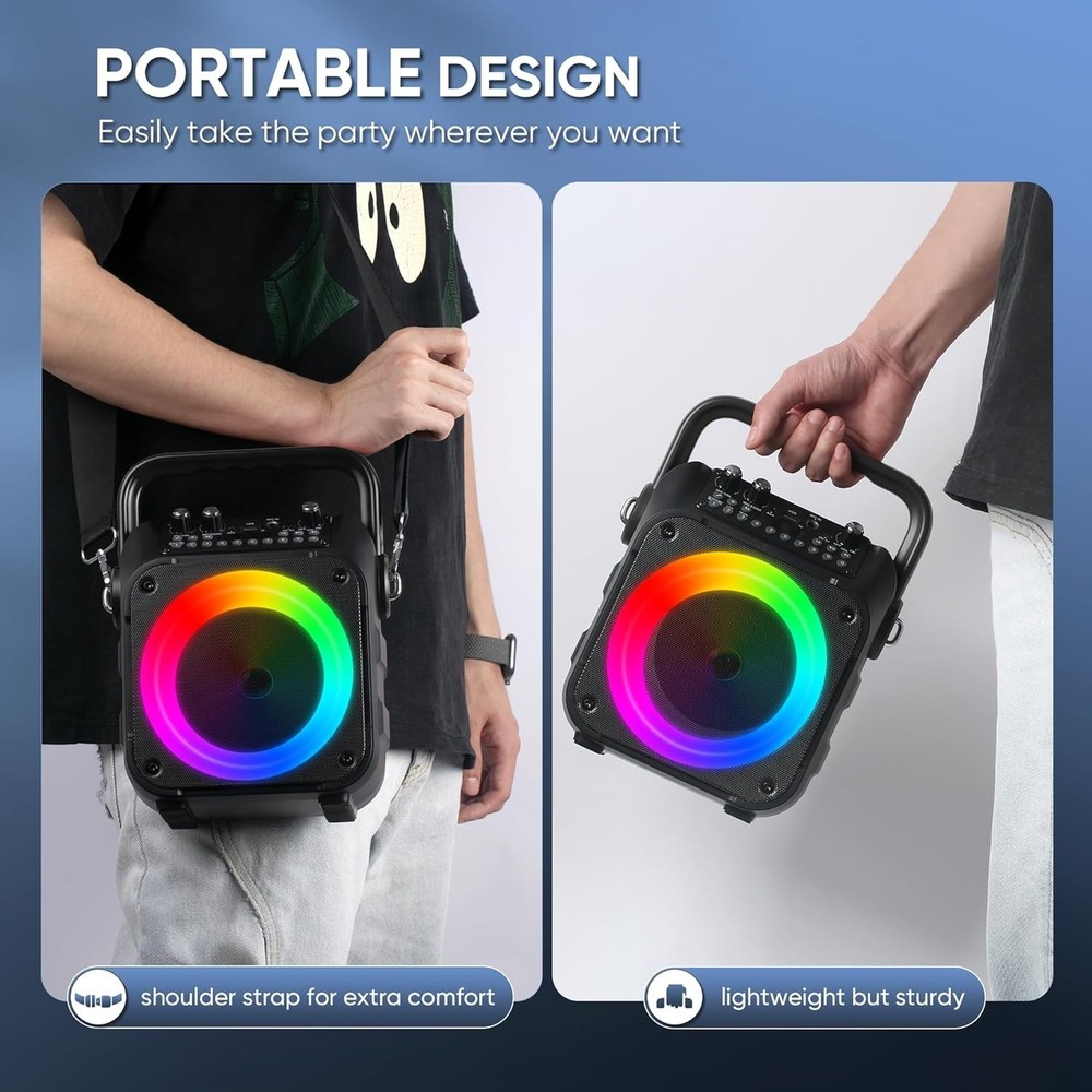 Karaoke System with USB/TF Support, Built-in Mic & TWS Functionality for Events