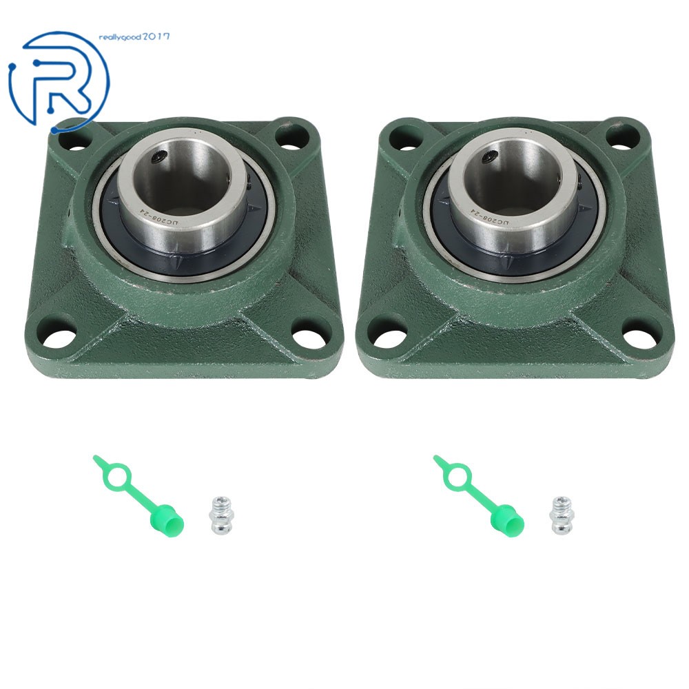 2 Pcs 4 Bolt Solid Base UCF208-24 Pillow Block Flange Bearing 1-1/2" Bore