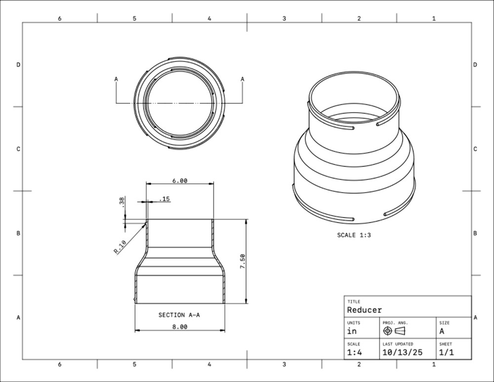 8in to 6in Reducer - Leaf Vacuum Hose Adapter
