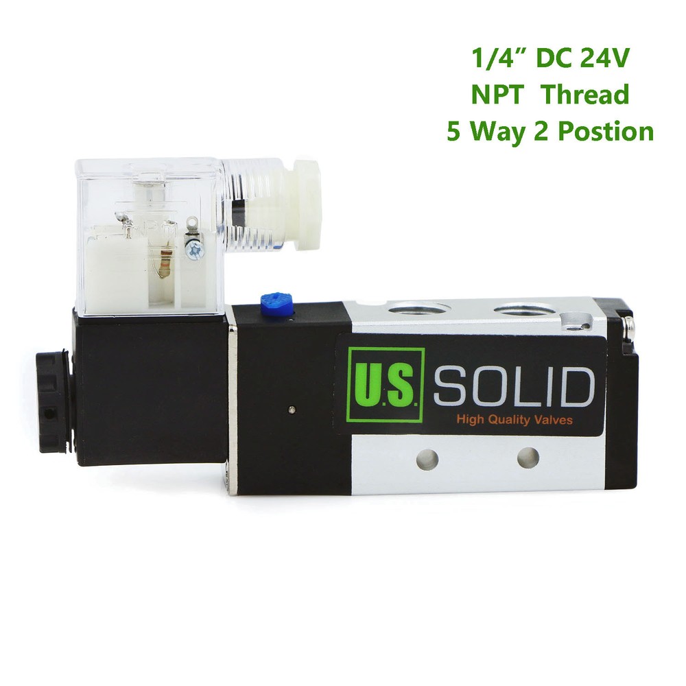 U.S. Solid Pneumatic Solenoid Valve 5 way 2 Position 1/4 in DC 24V Junction Box