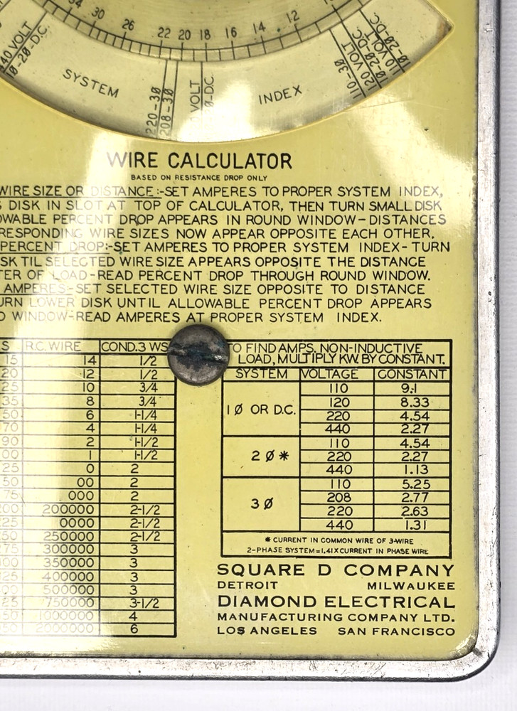 1931 Square D Motor Data Wire Calculator Diamond Electrical Mfg