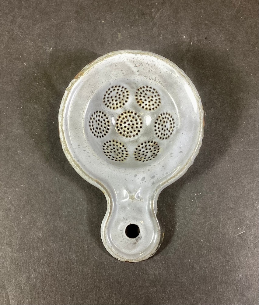 Antique Graniteware Gray Enamelware Tea Strainer Primitive Kitchen Tool