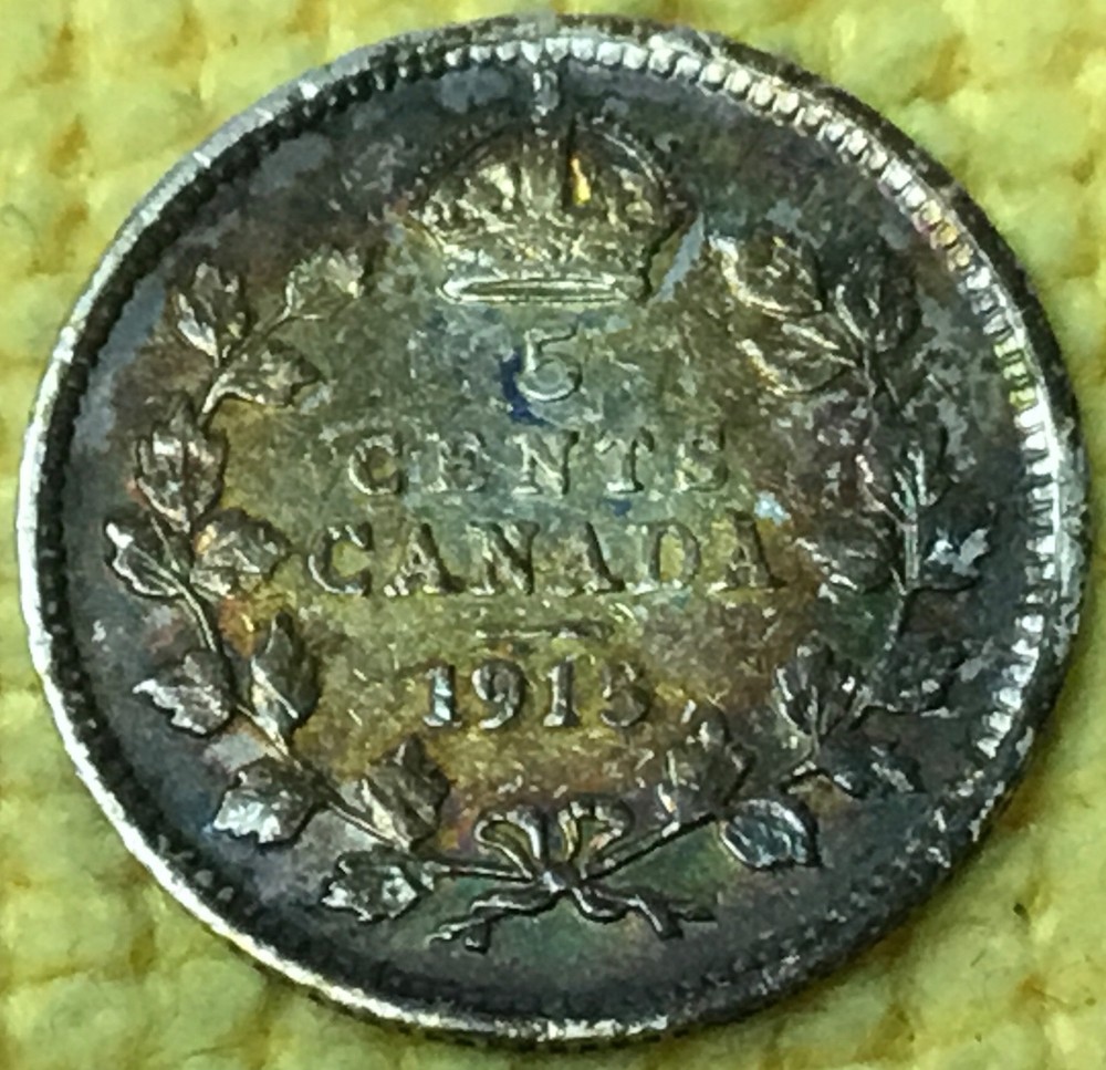 1915 Canada 5 Cents .925 Silver KM #22