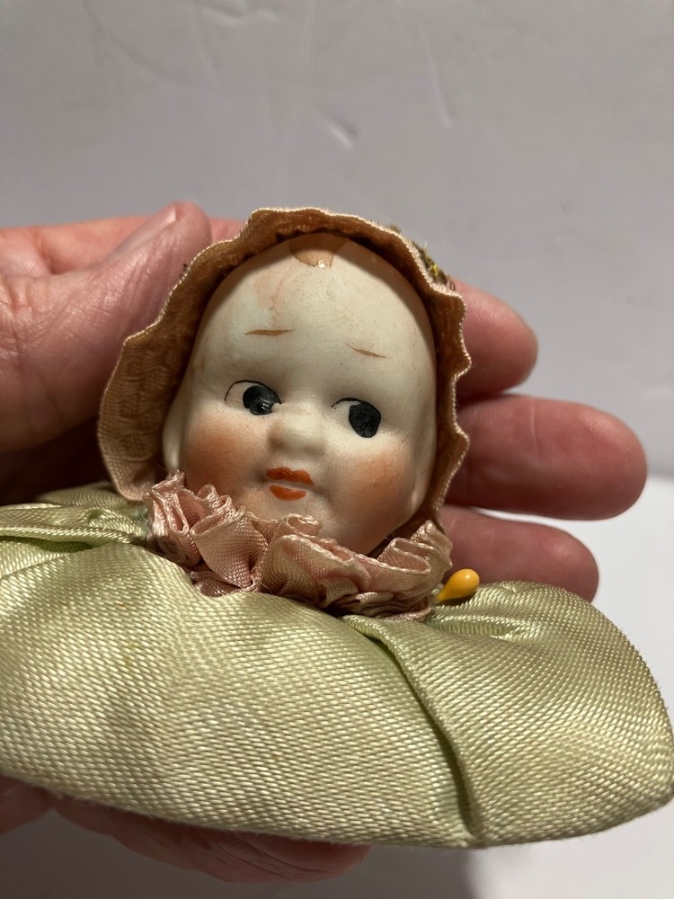 Vintage Doll Head Pin Cushion 3 by 2.5"